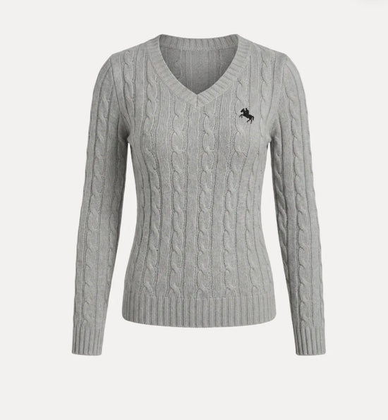 ZOPFSTRICKPULLOVER MIT V AUSSCHNITT